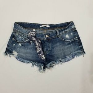 Zara Trafaluc Bandana distressed jean denim shorts